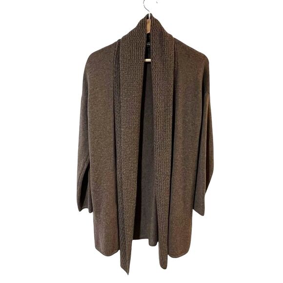Eileen Fisher Wool Cardigan S Open Front Shawl Collar Minimalist Mature Ethical - Picture 1 of 10